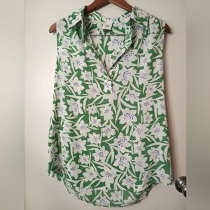 Cabi Bloom green white floral sleeveless tank top blouse